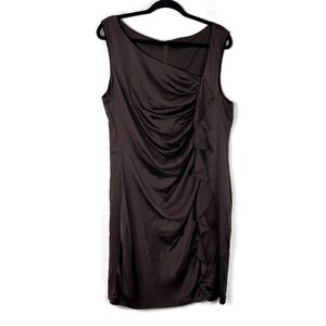 Saks Fifth Avenue Silk Asymmetrical Ruched Sleeveless Dress in Brown